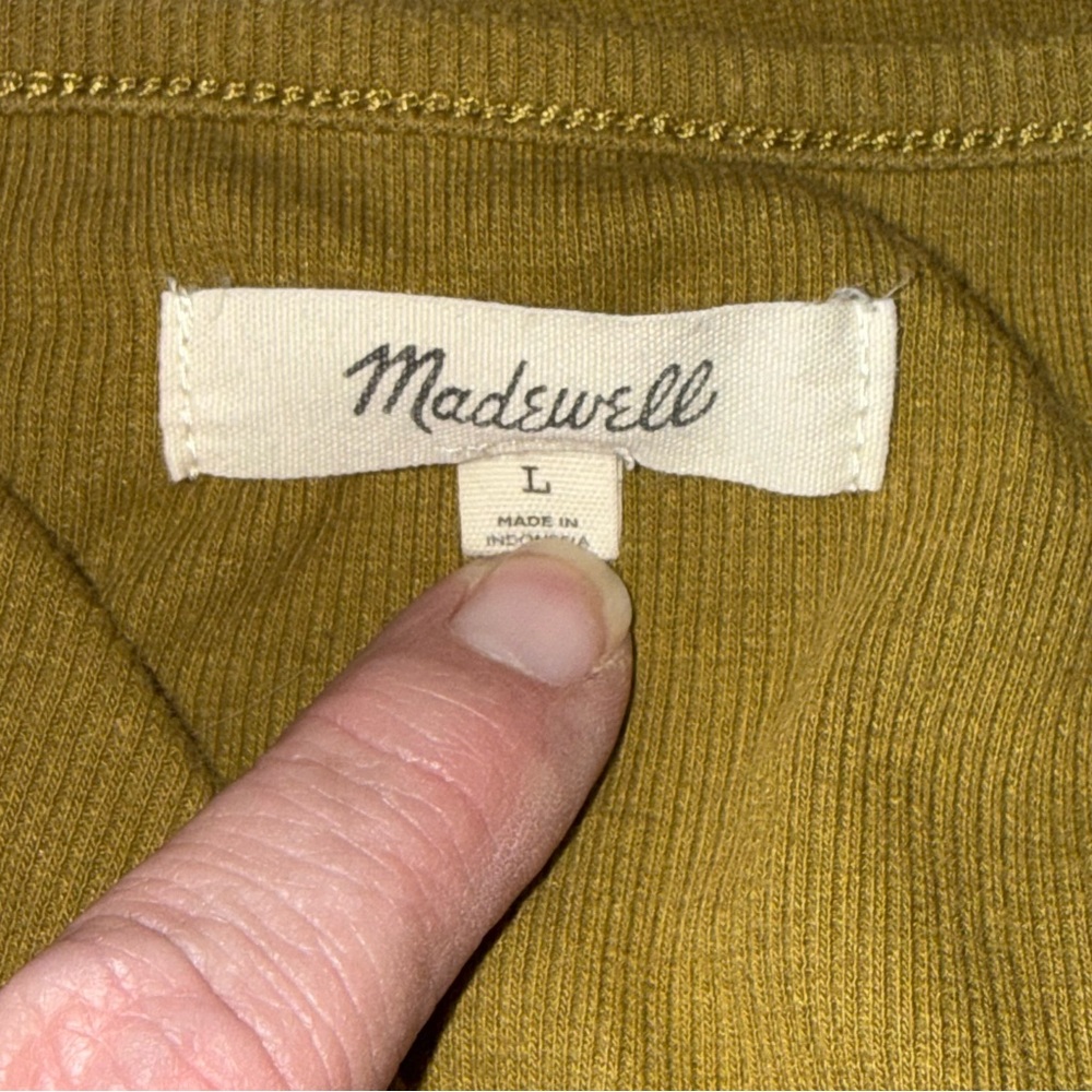 Madewell Army Green Ribbed Henley Crop Top Short Sleeve Casual Tee L - Picture 5 of 7